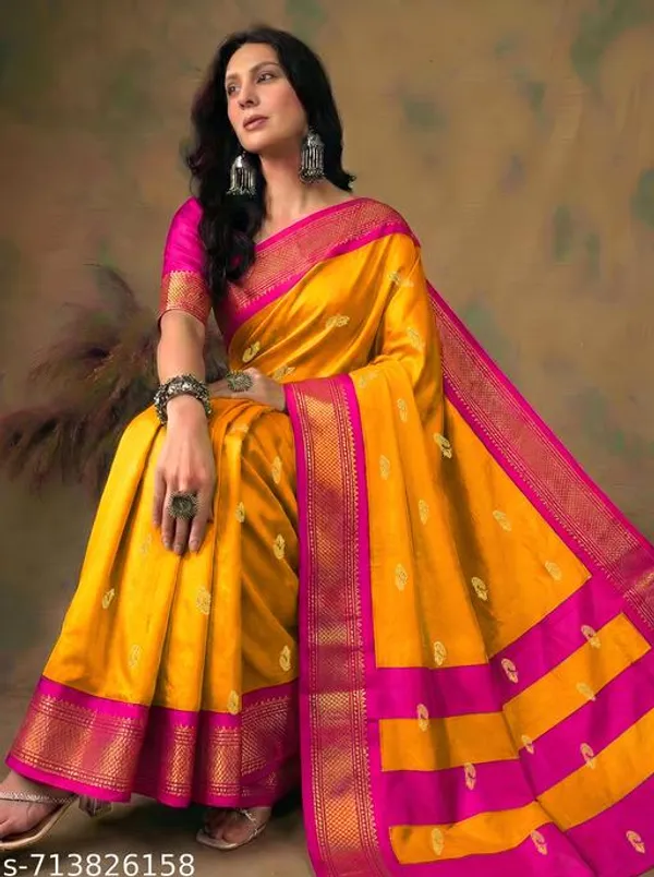 Yellow_Sico_Silk_Paithani_Zari_Border_Woven_Pallu_Saree_For_Women