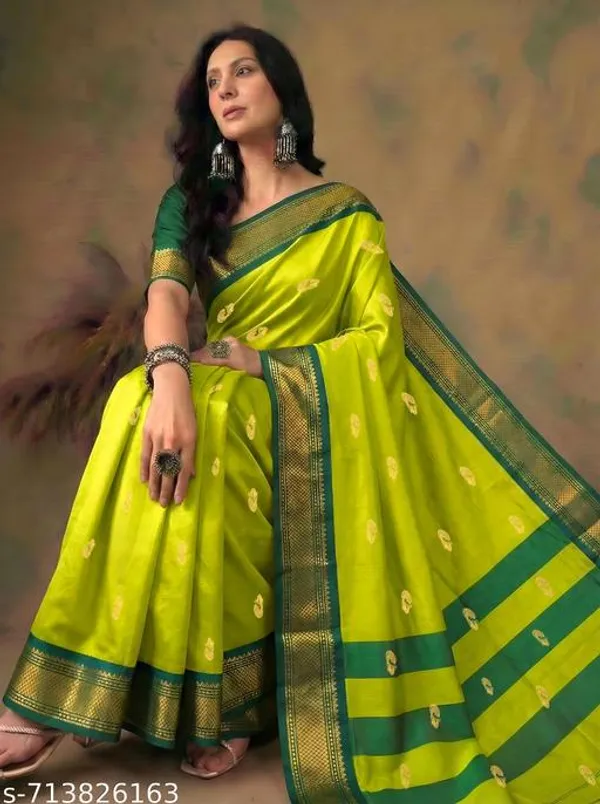 Lime_Sico_Silk_Paithani_Woven_Pallu_Zari_Border_Saree_For_Women