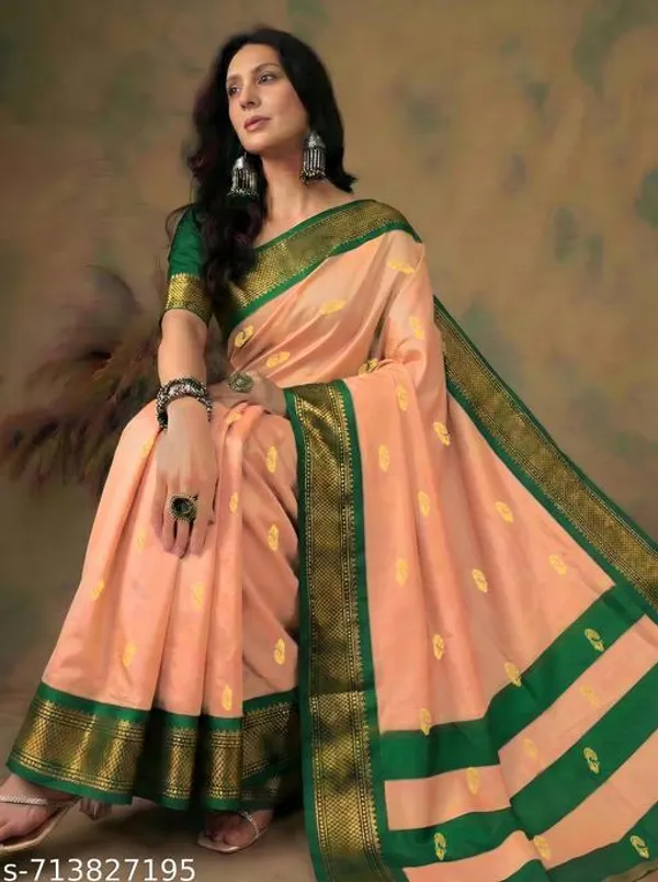 Peach_Sico_Silk_Paithani_Festive_Wear_Heavy_Pallu_Saree_For_Women