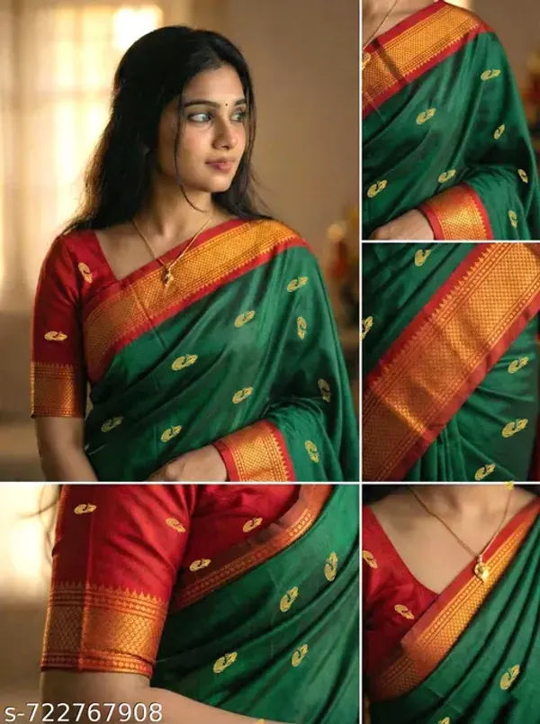 Bottle_Green_Sico_Silk_Paithani_Woven_Zari_Border_Saree_For_Women
