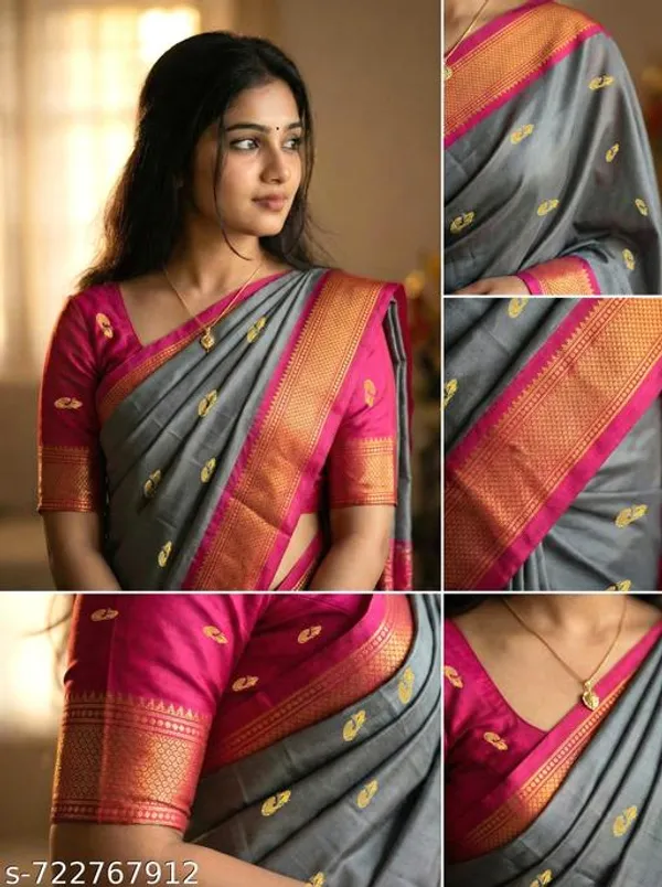 Grey_Sico_Silk_Paithani_Woven_Zari_Border_Saree_For_Women