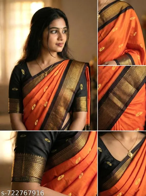 Orange_Sico_Silk_Woven_Border_Paithani_Saree_For_Women