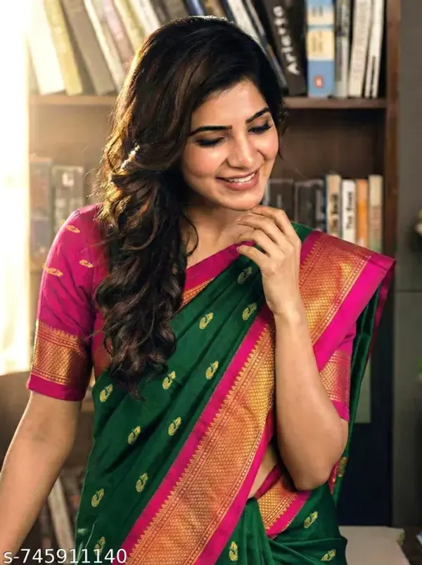 Bottle_Green_Sico_Silk_Paithani_Zari_Border_Saree_For_Women