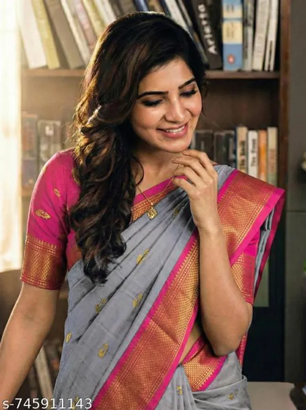 Grey_Sico_Silk_Paithani_Zari_Border_Saree_For_Women