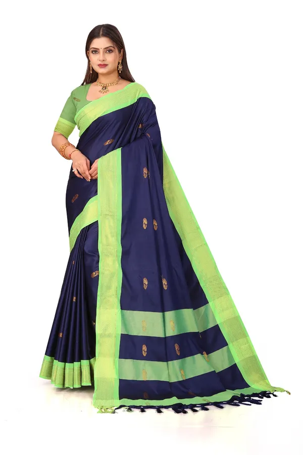 Blue_And_Green_Sico_Silk_Paithani_Zari_Border_Saree_For_Women