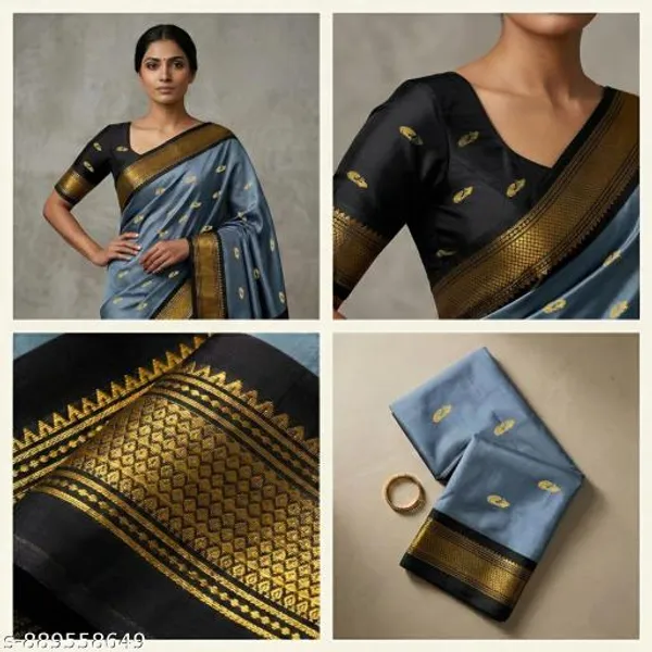Grey_Sico_Silk_Paithani_Zari_Border_Saree_For_Women