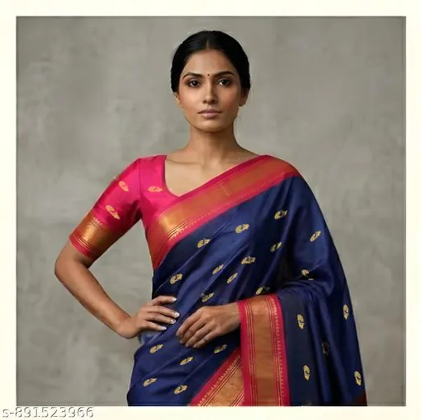 Blue_Sico_Silk_Paithani_Zari_Border_Designer_Saree_For_Women