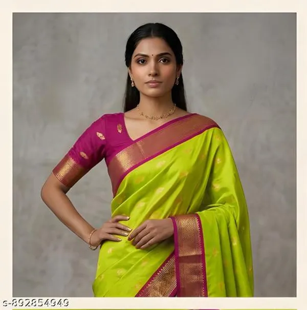 Lime_Sico_Silk_Paithani_Zari_Border_Saree_For_Women