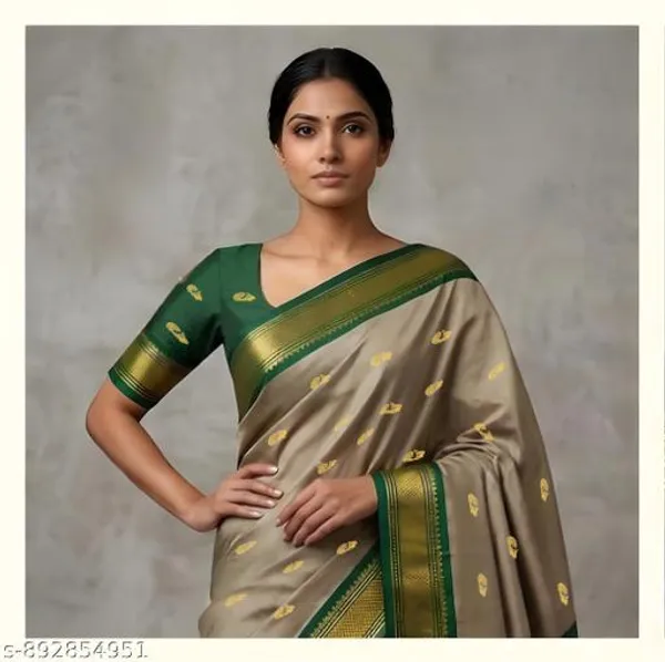 Grey_Sico_Silk_Paithani_Zari_Border_Saree_For_Women