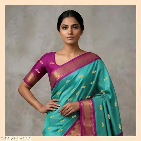 Ocean_Blue_Sico_Silk_Paithani_Zari_Border_Saree_For_Women