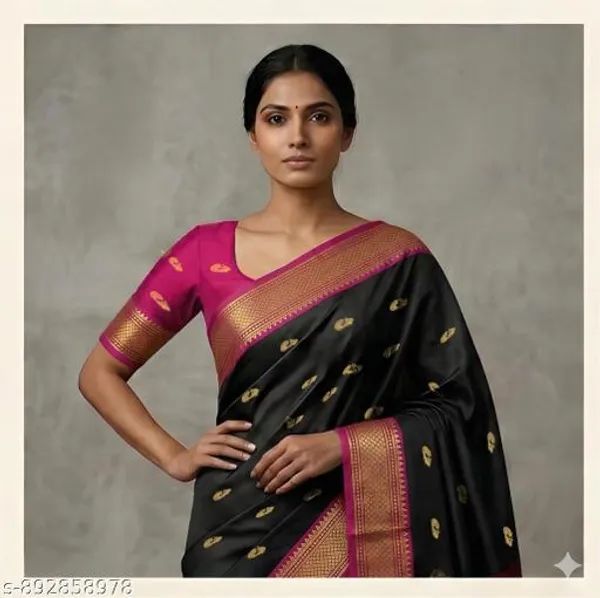 Black_Sico_Silk_Zari_Temple_Border_Paithani_Saree_For_Women
