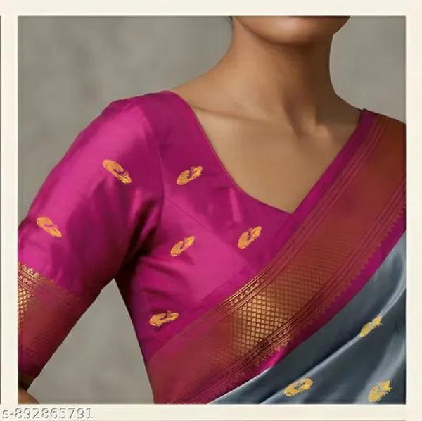 Grey_Sico_Silk_Paithani_Temple_Border_Big_Pallu_Saree_For_Women