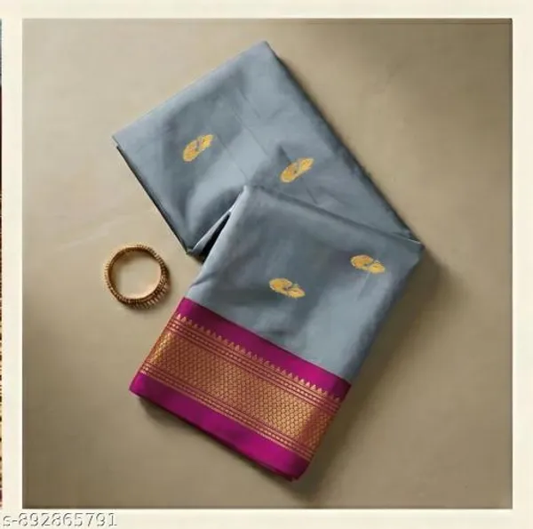 Grey_Sico_Silk_Paithani_Temple_Border_Big_Pallu_Saree_For_Women
