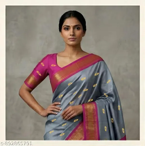 Grey_Sico_Silk_Paithani_Temple_Border_Big_Pallu_Saree_For_Women