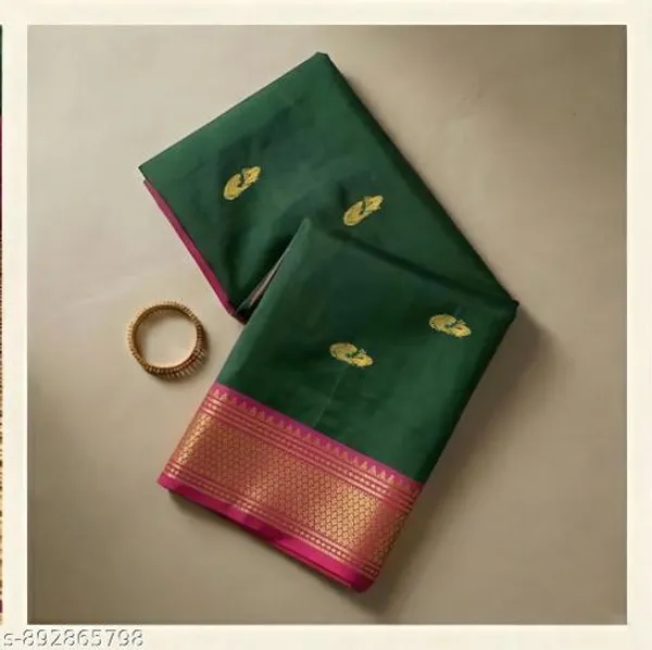 Bottle_Green_Sico_Silk_Paithani_Temple_Border_Zari_Saree_For_Women