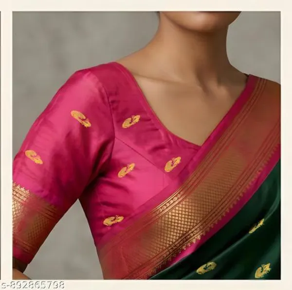 Bottle_Green_Sico_Silk_Paithani_Temple_Border_Zari_Saree_For_Women