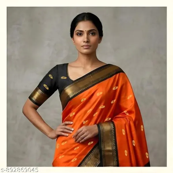 Orange_Sico_Silk_Paithani_Zari_Border_Saree_For_Women