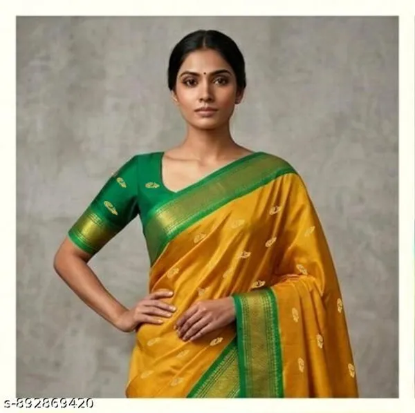 Yellow_Sico_Silk_Paithani_Zari_Work_Temple_Border_Saree_For_Women