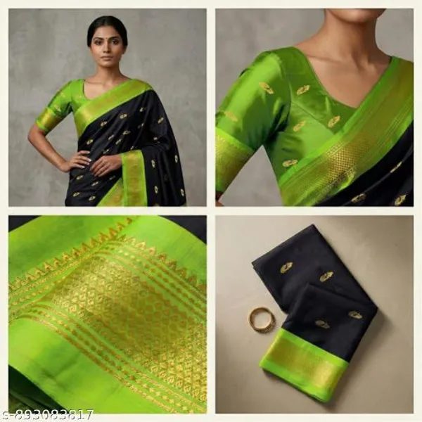 Black_And_Green_Sico_Silk_Paithani_Zari_Border_Saree_For_Women