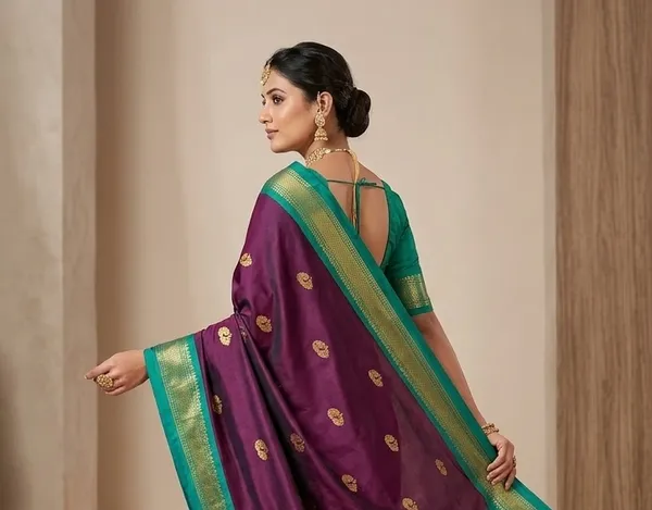 Purple_Sico_Silk_Paithani_Contrast_Border_Butta_Weave_Saree_For_Women