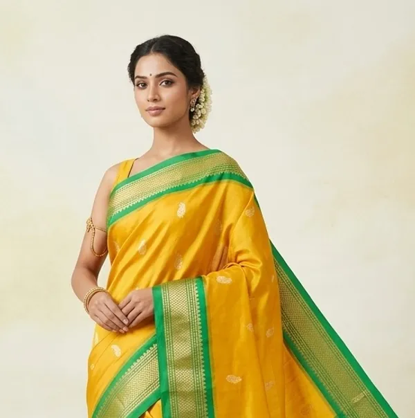 Yellow_Sico_Silk_Paithani_Zari_Work_Temple_Border_Saree_For_Women