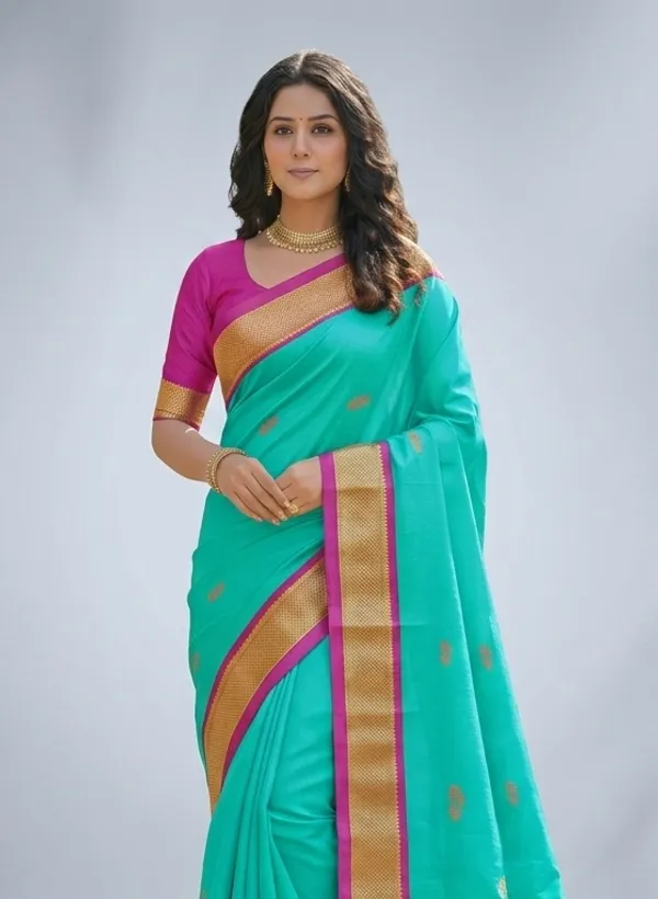 Sky_Blue_Sico_Silk_Paithani_Zari_Border_Saree_For_Women