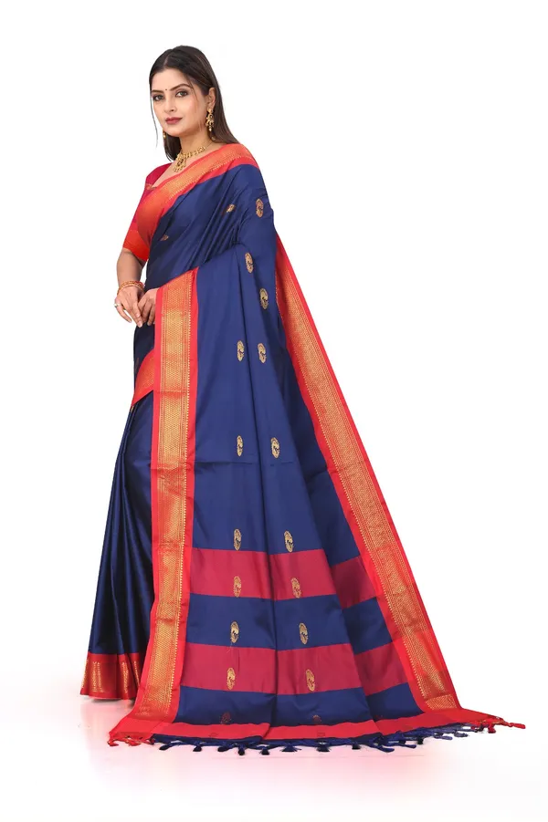 Blue_And_Red_Sico_Silk_Paithani_Zari_Border_Saree_For_Women