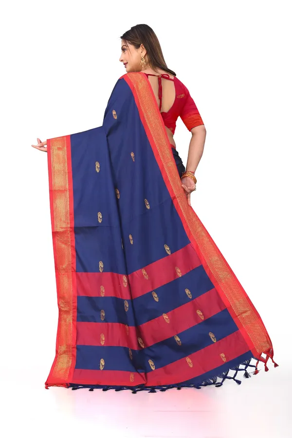 Blue_And_Red_Sico_Silk_Paithani_Zari_Border_Saree_For_Women