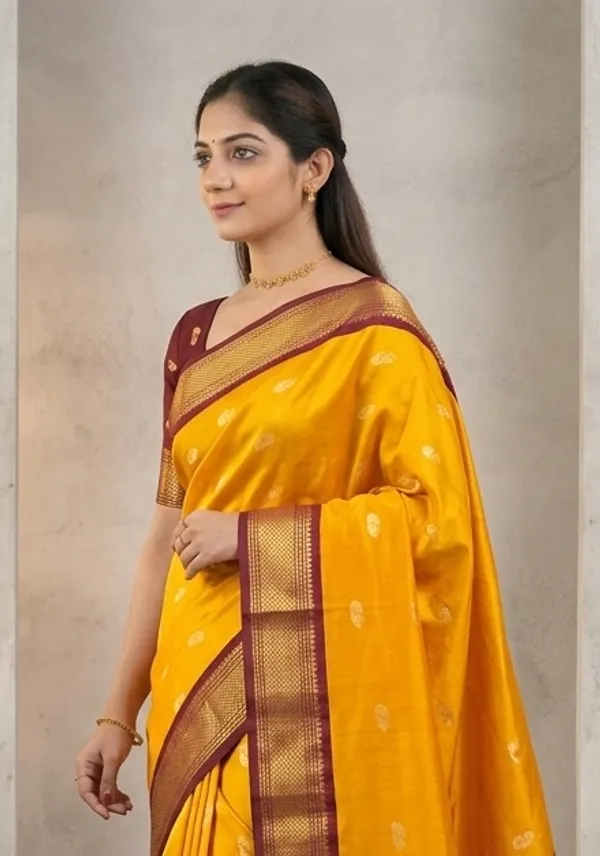 Yellow_Sico_Silk_Paithani_Zari_Border_Saree_For_Women
