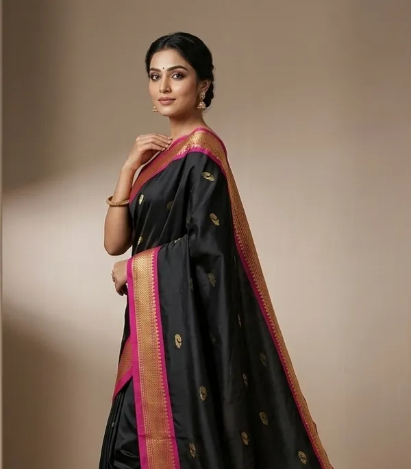 Black_Sico_Silk_Zari_Temple_Border_Paithani_Saree_For_Women
