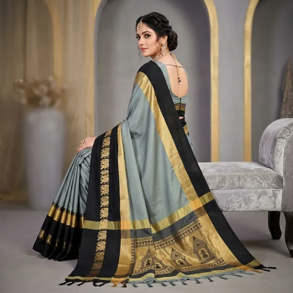 Grey_Sico_Silk_Paithani_Zari_Border_Wedding_Saree_For_Women