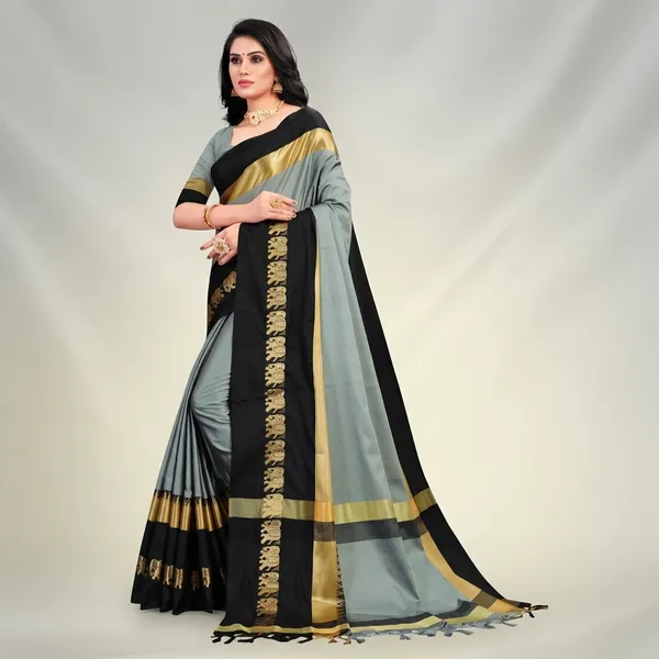 Grey_Sico_Silk_Paithani_Zari_Border_Wedding_Saree_For_Women