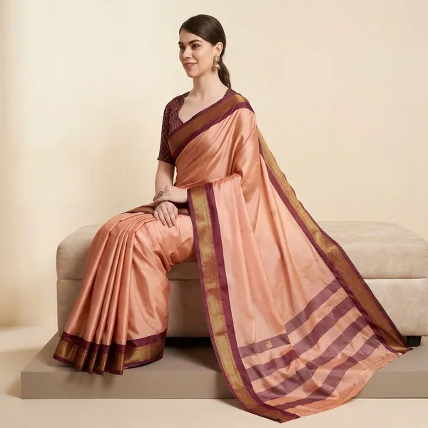 Peach_Sico_Silk_Paithani_Temple_Border_Saree_For_Women