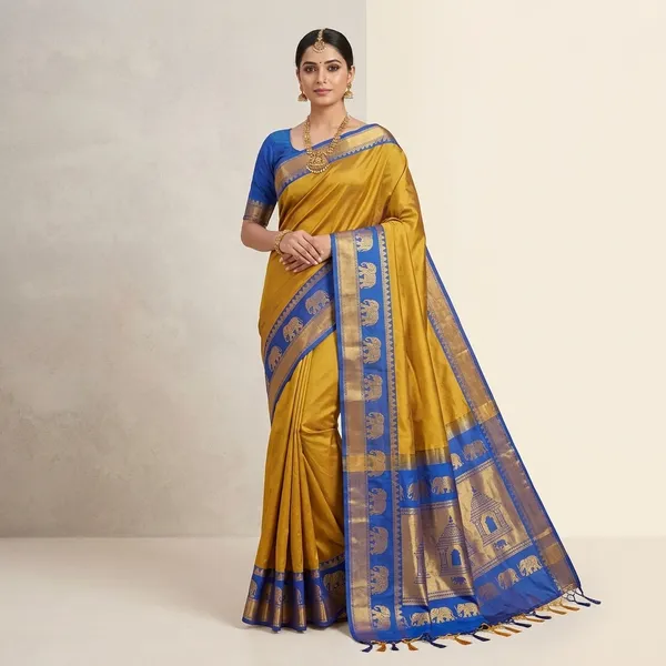 Yellow_Sico_Silk_Paithani_Temple_Border_Traditional_Saree_For_Women