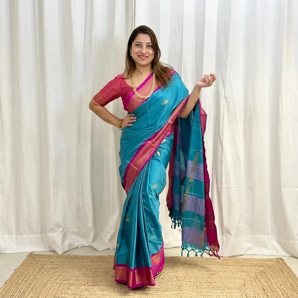 Sky_Blue_Sico_Silk_Paithani_Temple_Border_Saree_For_Women