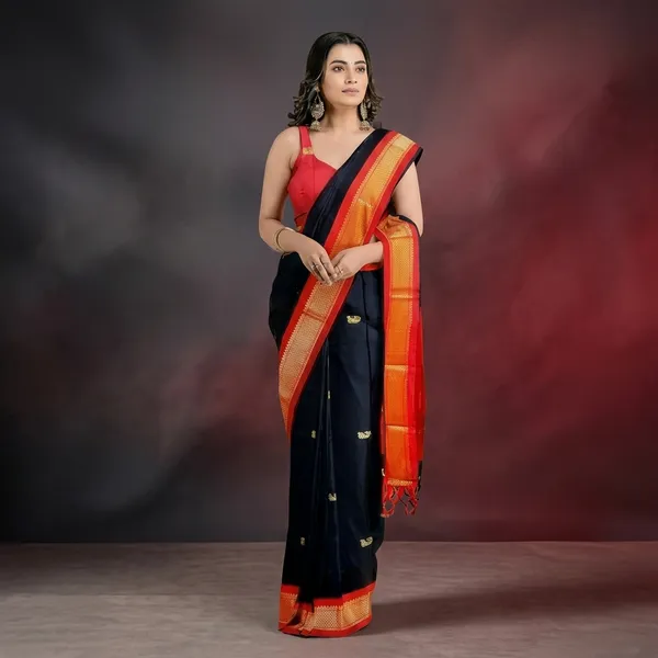 Black_Sico_Silk_Paithani_Contrast_Pallu_Zari_Butta_Saree_For_Women