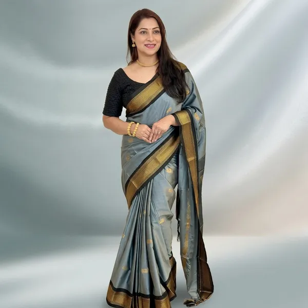 Grey_Sico_Silk_Paithani_Zari_Butta_Contrast_Pallu_Saree_For_Women