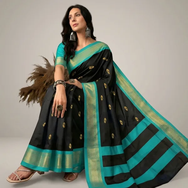 Black_Sico_Silk_Zari_Border_Paithani_Saree_For_Women