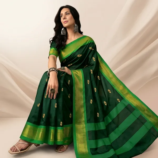 Bottle_Green_Sico_Silk_Paithani_Zari_Border_Pallu_Saree_For_Women