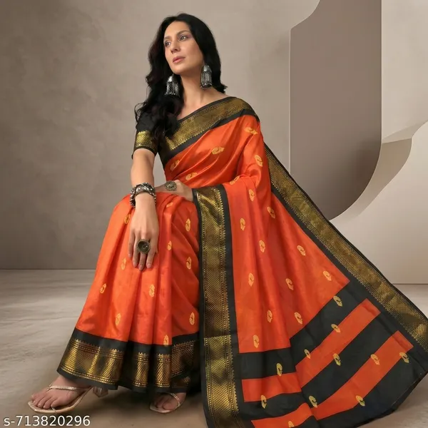 Orange_Sico_Silk_Paithani_Zari_Border_Saree_For_Women