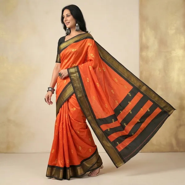 Orange_Sico_Silk_Paithani_Zari_Border_Saree_For_Women