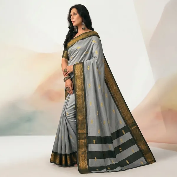 Grey_Sico_Silk_Paithani_Zari_Woven_Saree_For_Women
