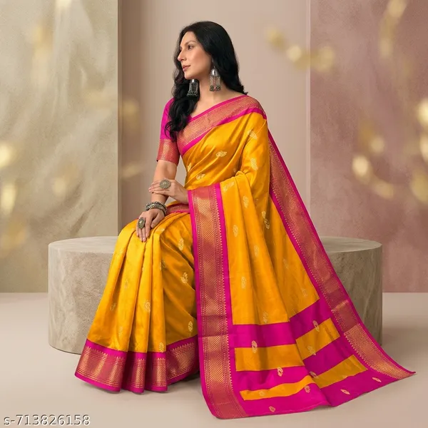 Yellow_Sico_Silk_Paithani_Zari_Border_Woven_Pallu_Saree_For_Women