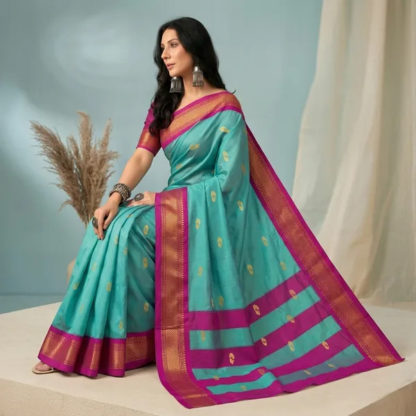 Sky_Blue_Sico_Silk_Paithani_Saree_For_Women