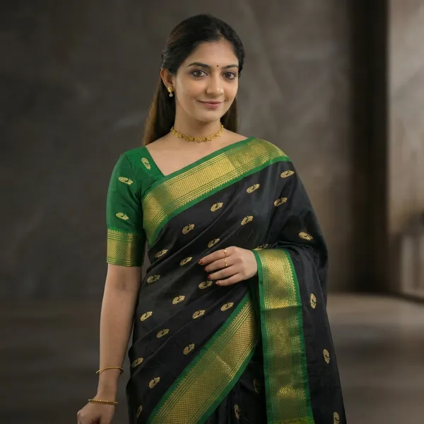 Bottle_Green_Sico_Silk_Paithani_Zari_Border_Saree_For_Women