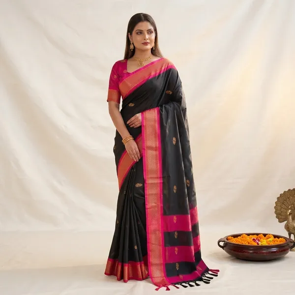 Black_Sico_Silk_Paithani_Zari_Border_Party_Wear_Saree_For_Women