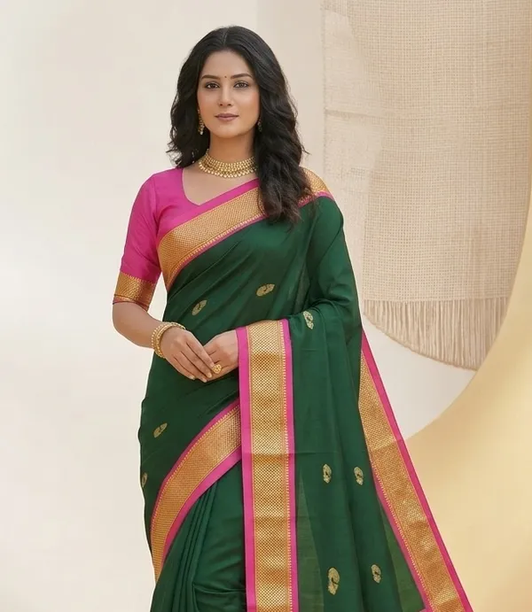 Bottle_Green_Sico_Silk_Paithani_Woven_Pallu_Saree_For_Women