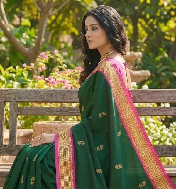 Bottle_Green_Sico_Silk_Paithani_Woven_Pallu_Saree_For_Women