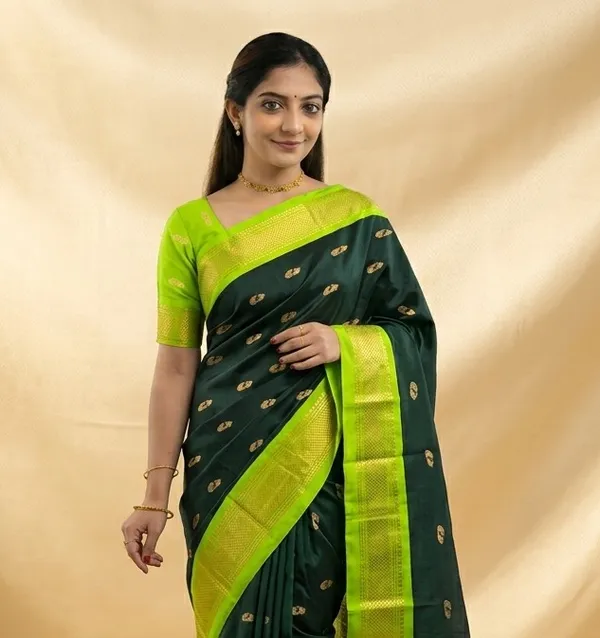 Bottle_Green_Sico_Silk_Paithani_Zari_Border_Saree_For_Women
