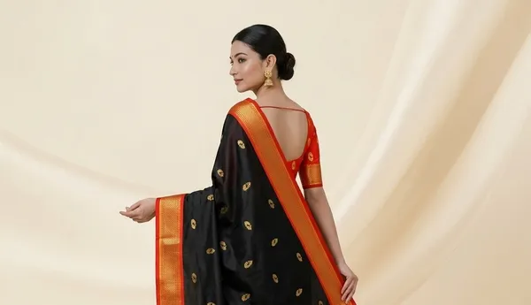 Black_And_Red_Sico_Silk_Paithani_Zari_Border_Party_Saree_For_Women
